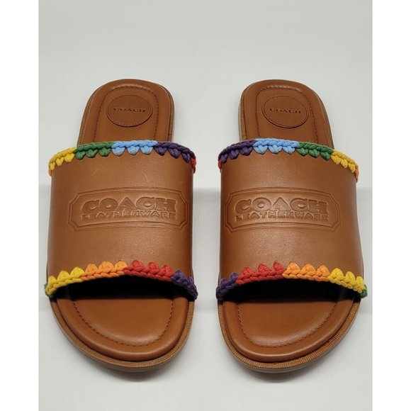 COACH Pride Leather Crochet-Trimmed Slides - Picture 6 of 10
